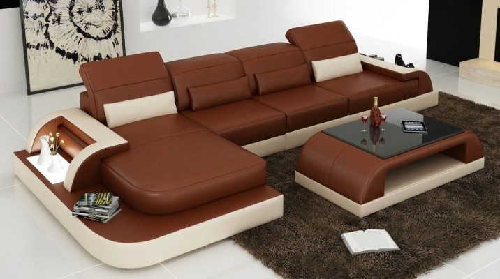 Braune L Form Sofa Couch Polster Garnitur Wohnlandschaft Design Ecksofa Leder