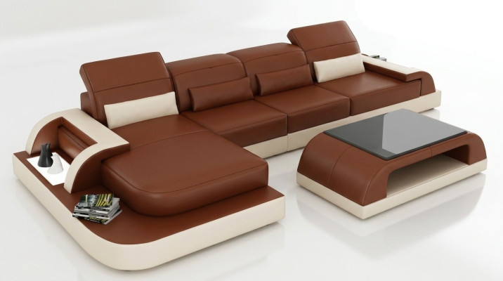 Braune L Form Sofa Couch Polster Garnitur Wohnlandschaft Design Ecksofa Leder