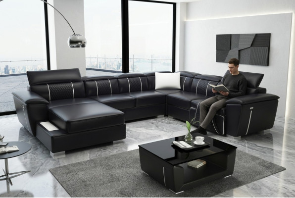 U Form Ecksofa Sofa Couch Polster Garnitur Leder Textil Stoff