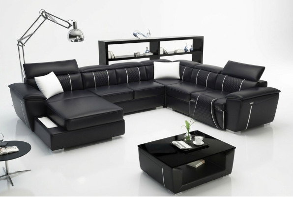 U Form Ecksofa Sofa Couch Polster Garnitur Leder Textil Stoff
