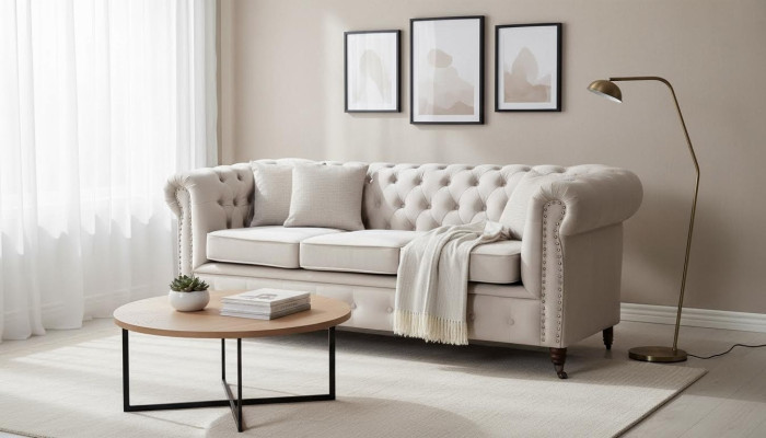 Chesterfield Dreisitzer Couch Sofa Polster + Hocker Sofas Couchen 2tlg. Set Neu