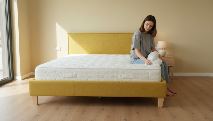 Doppelbett Bett Betten Polster Schlafzimmer Bettkasten Ehe Gelbe Textil Stoff