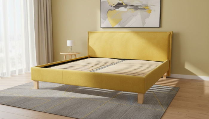 Doppelbett Bett Betten Polster Schlafzimmer Bettkasten Ehe Gelbe Textil Stoff