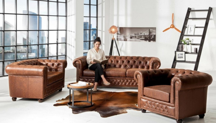 Couch Polster Sofa Textil Chesterfield Couchen Garnitur 3 Sitzer Dreisitzer
