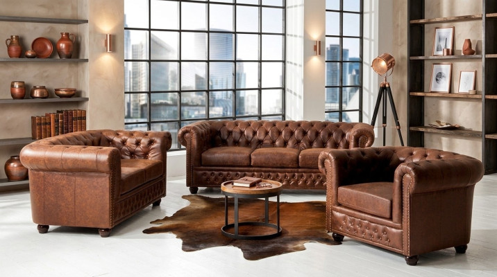 Couch Polster Sofa Textil Chesterfield Couchen Garnitur 3 Sitzer Dreisitzer