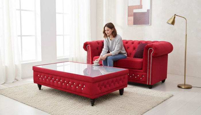 Chesterfield Design Couchtisch Glastisch Tisch Polster Sofa Beistell Tische