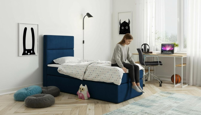 Bett Boxspring Blau Design Bett Big Polster Hotel Ehe Luxus Betten 80x200cm Neu