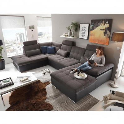 Ecksofa U-Form Sofa Wohnlandschaft Garnitur Bettfunktion Design Polster