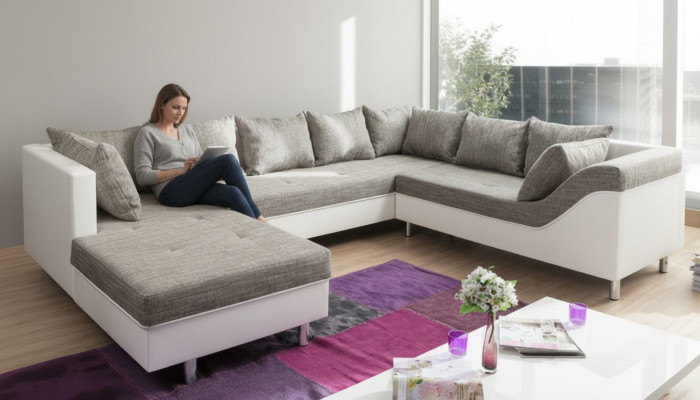 Design Ecksofa Uform Modern Sofas Couch Wohnlandschaft Schlaf Bett