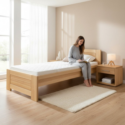 Holzbett Echtes Holz Bett Schlafzimmer Hotel 100x200 Stil Massive Möbel Betten