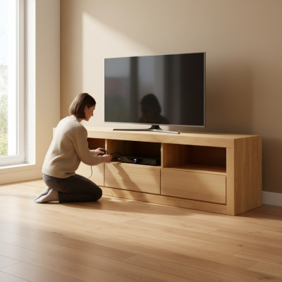 Sideboard TV Lowboard RTV Schrank Wohnzimmer Handarbeit Vollholz Schrank Holz