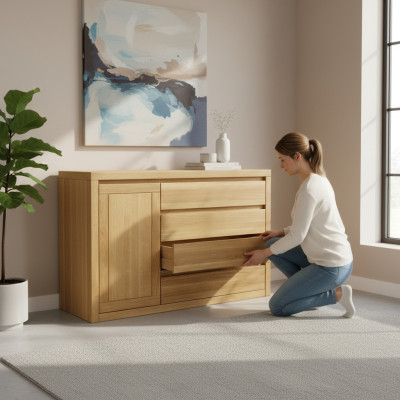 Anrichte Kommode Massivholz Schränke Echtes Holz 140x90cm Kommoden Schrank Eiche