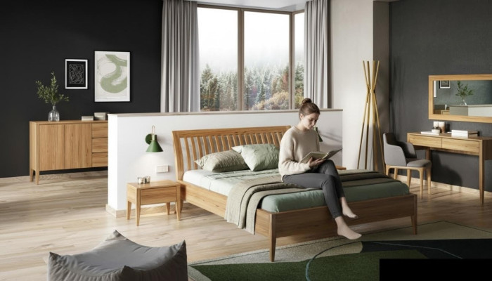 Bett Schlafzimmer Doppel Betten 3tlg. Set 2x Nachttische Massivholz Echtes Holz