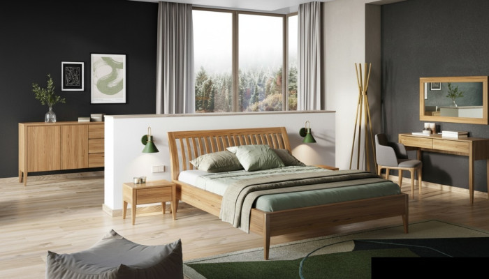 Bett Schlafzimmer Doppel Betten 3tlg. Set 2x Nachttische Massivholz Echtes Holz