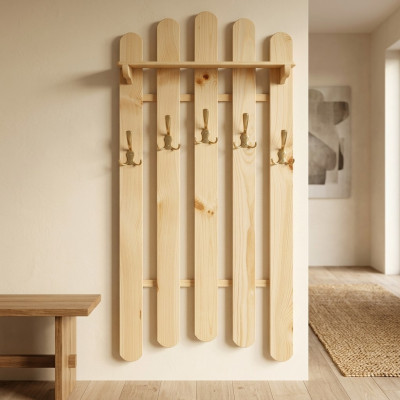 Handgefertigte Wandgarderobe aus massivem Kiefernholz Kleiderschrank mit 5 Haken