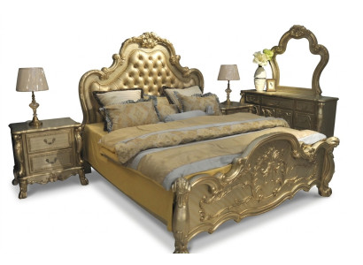 Bett Polsterbett Luxus Doppel Schlafzimmer Barock Holz Leder Betten