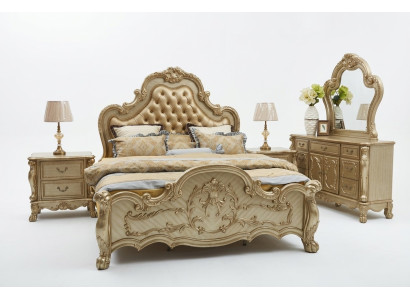 Bett + 2x Nachttisch 3 tlg. Schlafzimmer Set Designer Luxus Schlafzimmer Barock