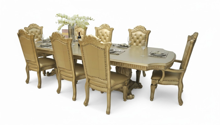 Komplette Beige Esszimmerambiente Designer Esstisch mit Stühlen