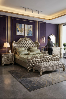 Bett 2x Nachttisch 3 tlg. Schlafzimmer Set Design Luxus Betten Chesterfield