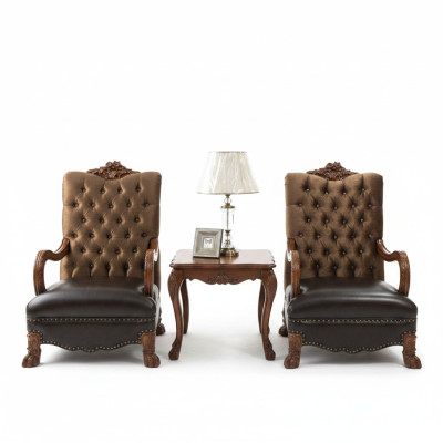 Wohnzimmer Set 2x Sessel+Beistelltisch Tisch Sofa Couch Chesterfield