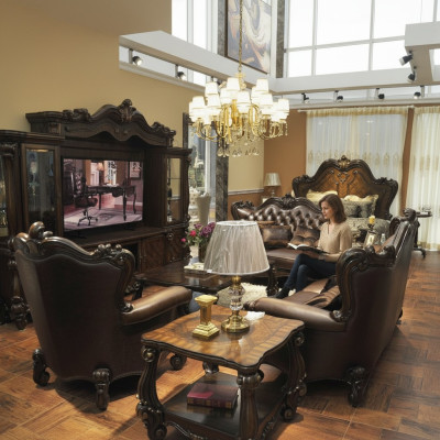 Sofagarnitur 321 Sitzer Sofa Couch Leder Garnitur Polster Set Holz Barock