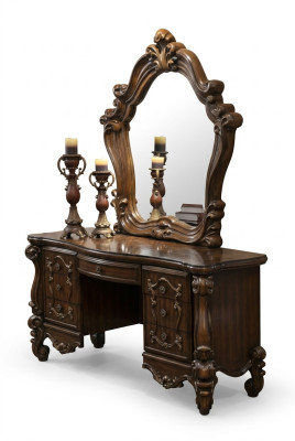Geschnitzte Barock Möbel Schminktisch Hocker Spiegel Schlafzimmer Kommode 3tlg