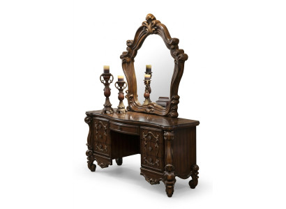 Geschnitzte Barock Möbel Schminktisch Hocker Spiegel Schlafzimmer Kommode 3tlg