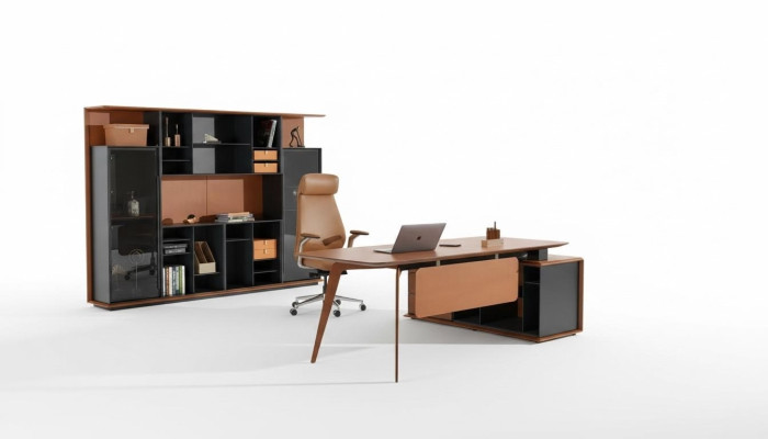 Schreibtisch Set 3tlg. Büro Garnitur tisch Chef Schrank Sessel Einrichtung