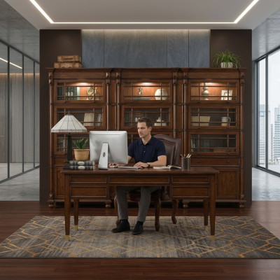 Schreibtisch Chef Tische Büro Klassisches Zimmer Schrank Sessel Holz