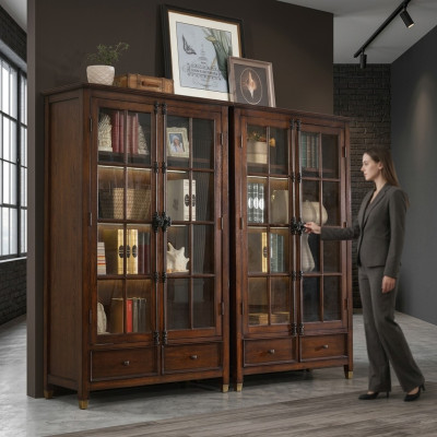 Set 2x Vitrine Kommoden Vitrinen Glas Schrank Glasschrank Vitrinenschrank Holz