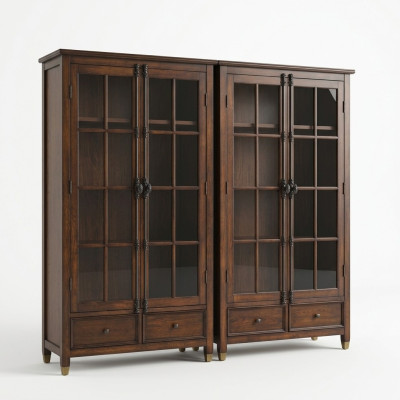 Set 2x Vitrine Kommoden Vitrinen Glas Schrank Glasschrank Vitrinenschrank Holz