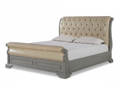 Chesterfield Design Bett Grau 180x200 Doppelbett Betten Polster Lederbett Möbel