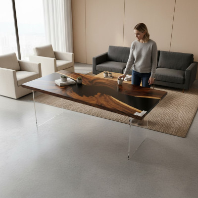 Epoxid Harz Esstisch Echtes Holz Massive Möbel Wasserfall Epoxy Tisch