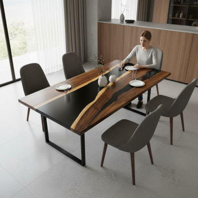 Tisch Esstisch Tische Epoxid Harz Epoxy Echtes Holz Massive Design