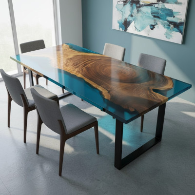 Esstisch River Table Massiv Tische 221x101 Flusstisch Epoxidharz Meer