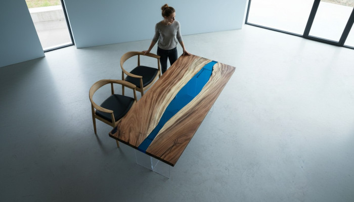 Esstisch River Table Massiv Tische 185x85cm Flusstisch Epoxidharz Meer