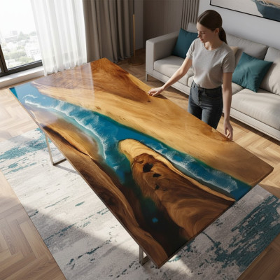 Esstisch Meer Wasser River Echtes Holz Flusstisch 161x81 Tische