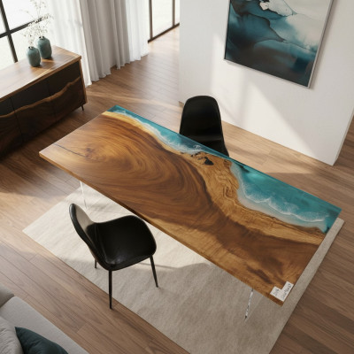 Epoxidharz Esstisch River Table Echtes Holz Massiv Tische 221x91