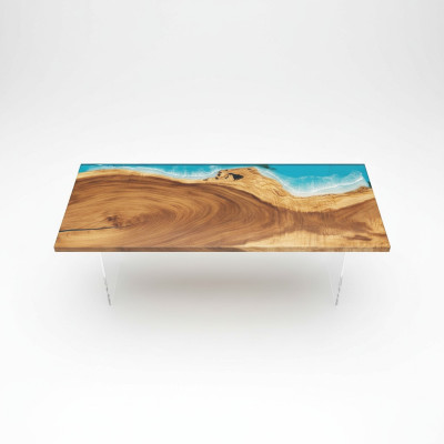 Epoxidharz Esstisch River Table Echtes Holz Massiv Tische 221x91