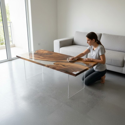 Esstisch Epoxid Harz Echtes Holz Massive Möbel Wasserfall Epoxy Tisch