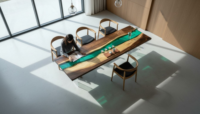 Epoxidharz Esstisch River Table Echtes Holz Massiv Tische 220x90