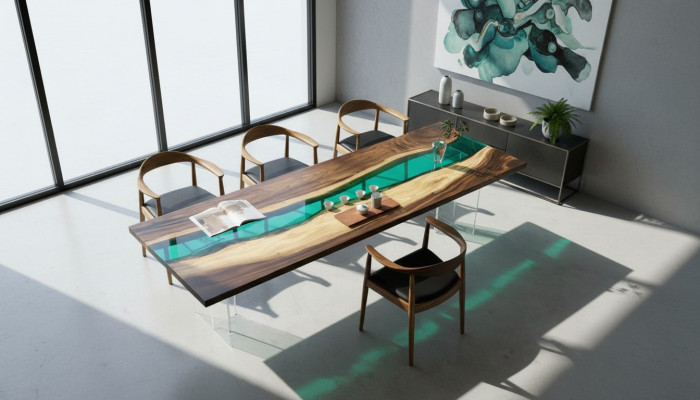 Epoxidharz Esstisch River Table Echtes Holz Massiv Tische 220x90