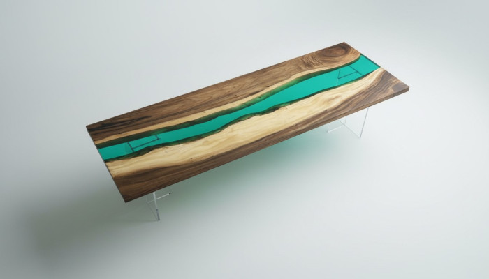 Epoxidharz Esstisch River Table Echtes Holz Massiv Tische 220x90