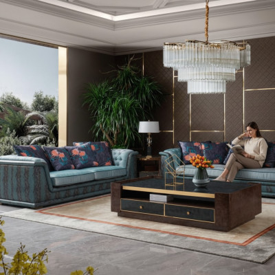 Dreisitzer Couch Polster Design Sofa Moderner 3er Sofas Zimmer Möbel Blau Sitz