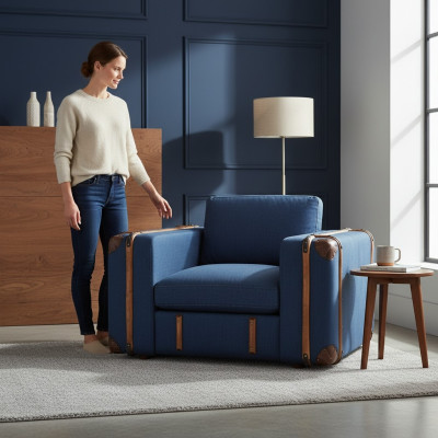 Design sessel Koffer Textil Couch Polster Einsitzer Sofas wohnzimmer möbel retro