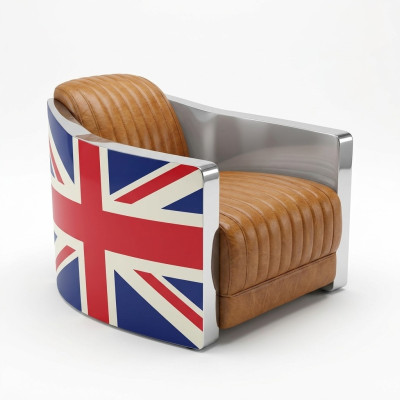 Echtleder Vintage Ledersessel Designsessel Rocket Union Jack Vintage Cigar