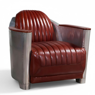 Sofa Sessel Echtleder Couch club Lounge Retro Aviator Vintage Aluminium Flugzeug