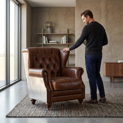 Ohrensessel Schöner Vintage Chesterfield Ohrenbacken-Sessel Clubsessel