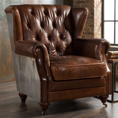 Ohrensessel Schöner Vintage Chesterfield Ohrenbacken-Sessel Clubsessel