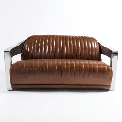 Echtleder Sofa Leder Designsofa 3-Sitzer Vintage Couch Aluminium Metall